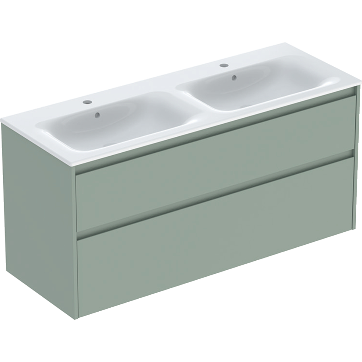 Geberit Selnova Square zestaw podwójnej umywalki z szafką 130x62,1x48cm, z 2 szufladami, kolor szałwiowozielony, lakierowany jedwabny mat 504.141.IK.1