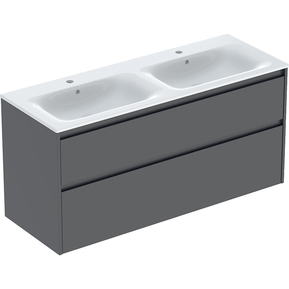 Geberit Selnova Square zestaw podwójnej umywalki z szafką 130x62,1x48cm, z 2 szufladami, kolor lava, lakierowany jedwabny mat 504.141.JK.1