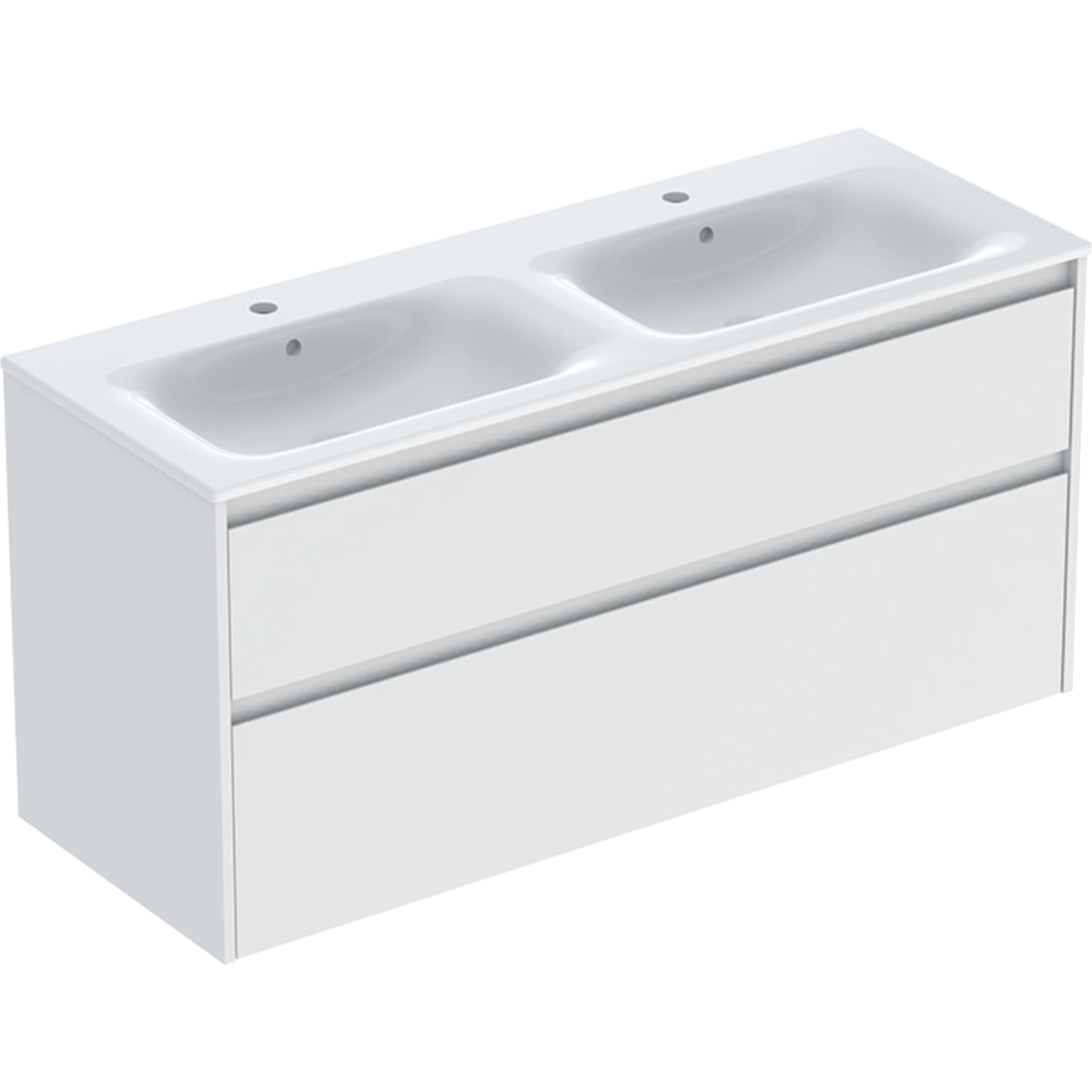 Geberit Selnova Square zestaw podwójnej umywalki z szafką 130x62,1x48cm, z 2 szufladami, kolor biały, lakierowany jedwabny mat 504.141.00.1