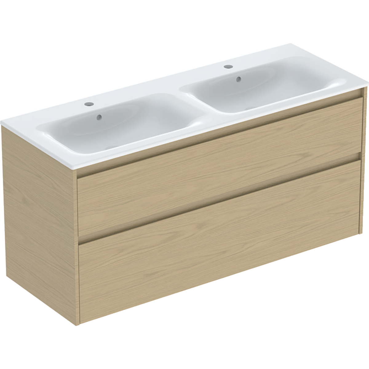 Geberit Selnova Square zestaw podwójnej umywalki z szafką 130x62,1x48cm, z 2 szufladami, kolor dąb naturalny, melaminowa struktura drewna 504.141.PS.1