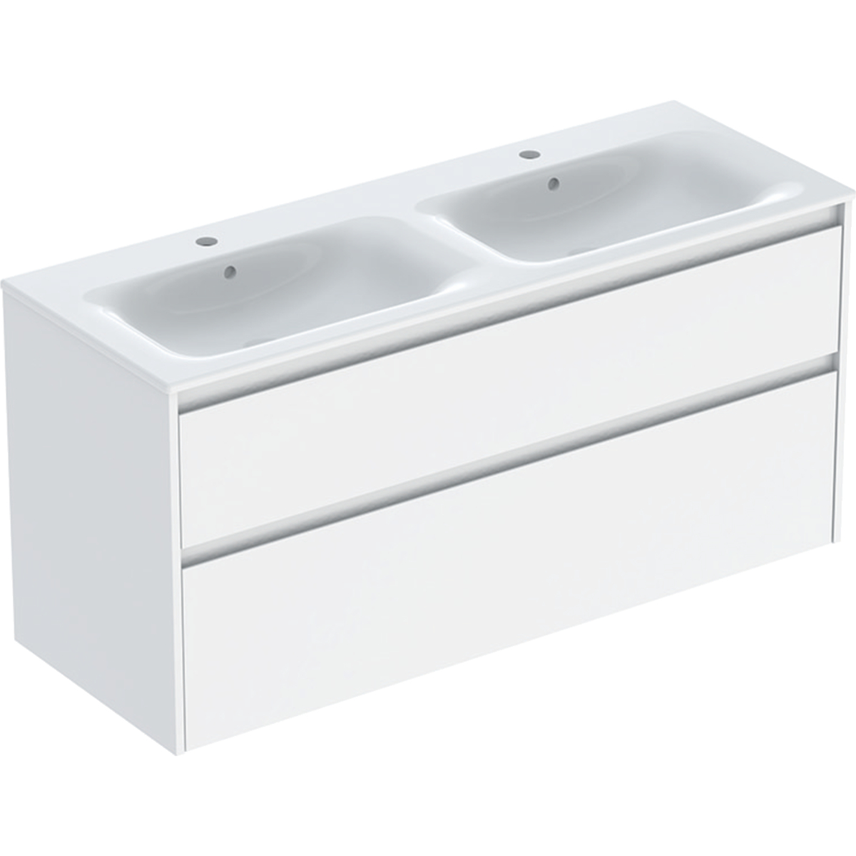 Geberit Selnova Square zestaw podwójnej umywalki z szafką 130x62,1x48cm, z 2 szufladami, kolor biały, lakierowany jedwabny połysk 504.141.01.1